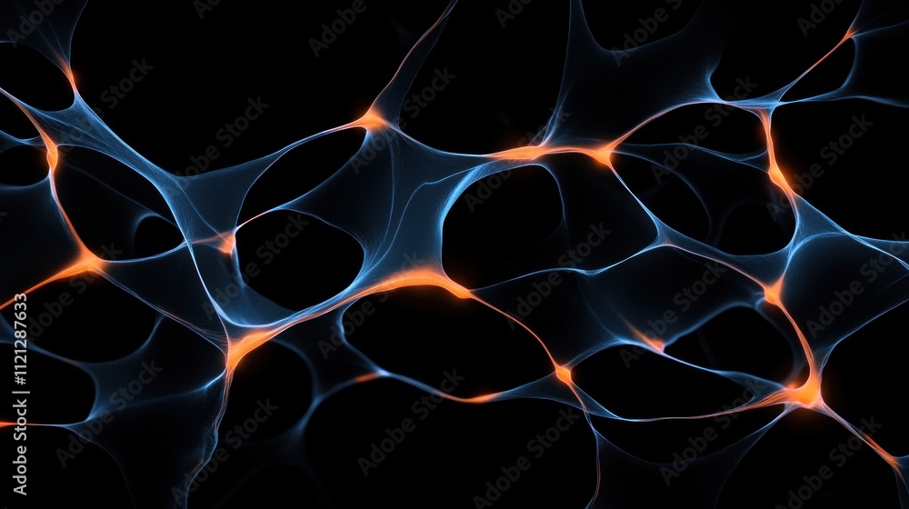 Poster abstract network of glowing nodes on a dark background.