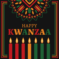 Happy kwanzaa banner with abstract ornament celebrating annual holiday. Vector illustration.