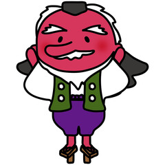 手を上にあげる天狗さん