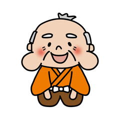 手を膝にのせるこぶじいさん