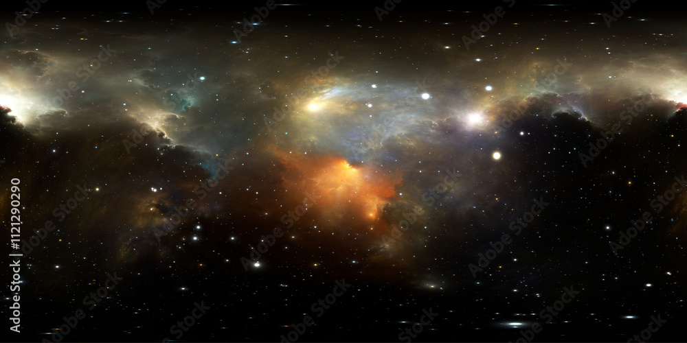 Wall mural 360 degree fantasy space nebula. giant interstellar cloud with stars, equirectangular projection, en