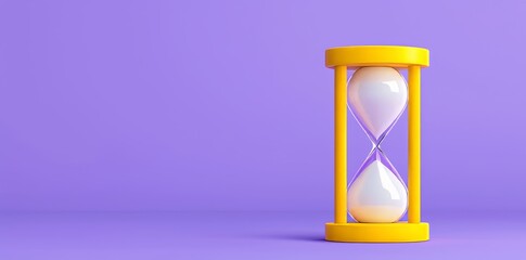 3d render illustration of sand hourglass, vintage clock, timer with transparent glass and gold particles. Banner of running time, loading concept with sand clock and copy space.