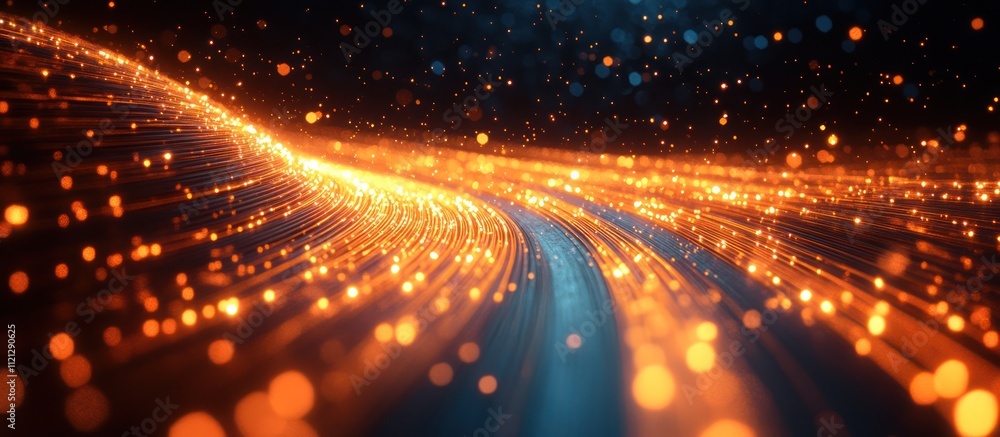 Poster abstract background with glowing lines and bokeh lights.