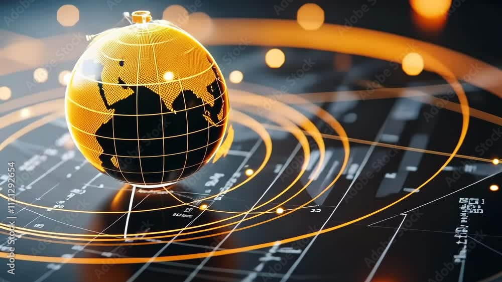 Poster glowing globe with futuristic data lines and digital technology design