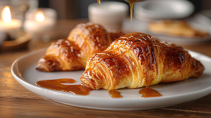 Close-Up Shot Of Freshly Baked Croissant with Powdered Sugar