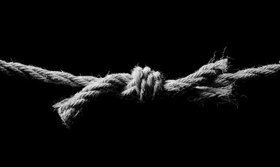 Close-Up of Knotted Rope Against Black Background with Simple Monochrome Style