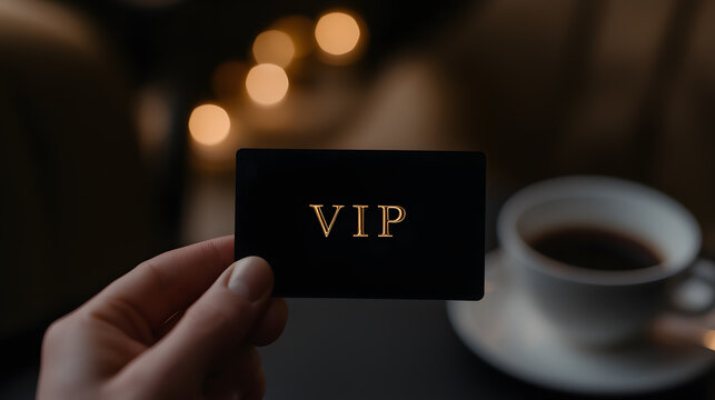 VIP lounge pass in hand, with the card showing only ‘VIP,’ symbolising exclusive access and luxury, perfect for high-end experiences and premium services