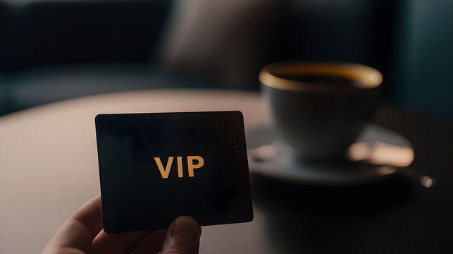 VIP lounge pass in hand, with the card showing only ‘VIP,’ symbolising exclusive access and luxury, perfect for high-end experiences and premium services