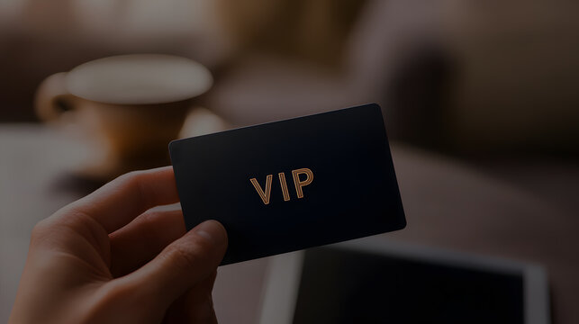 VIP lounge pass in hand, with the card showing only ‘VIP,’ symbolising exclusive access and luxury, perfect for high-end experiences and premium services