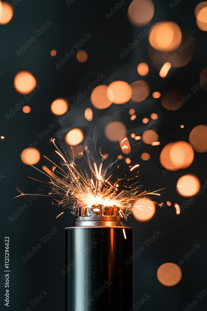 Poster dynamic spark burst with golden bokeh in dark atmosphere