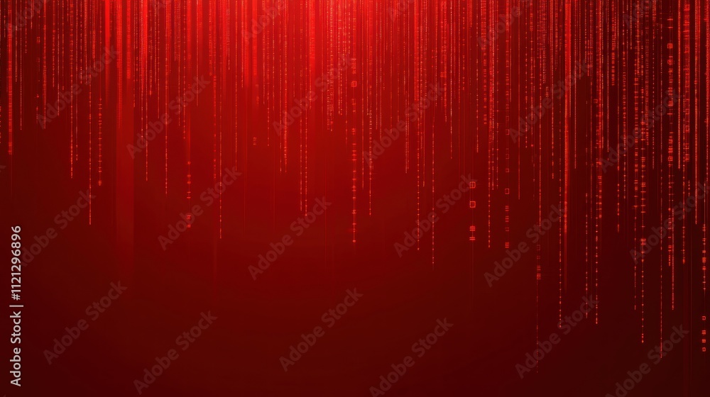 Poster red abstract background with falling digital numbers and lines of code