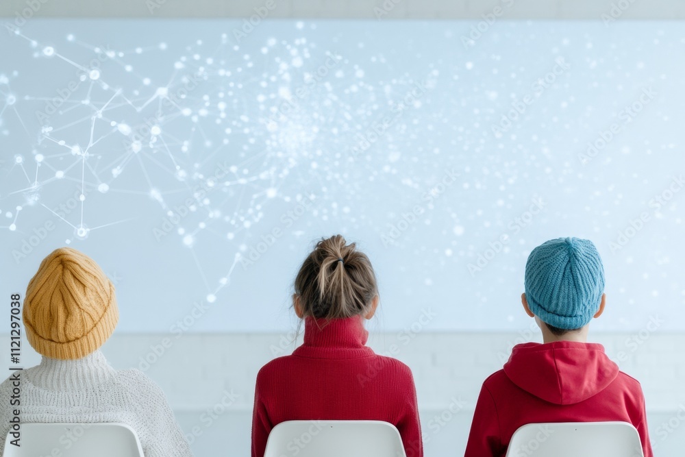 Aufkleber innovative classroom students engaging with ai in a tech-driven winter setting
