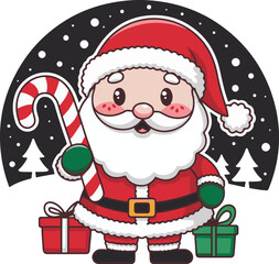 Santa with christmas gift box .