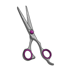 Sharp professional barber scissors with purple rubber handle
