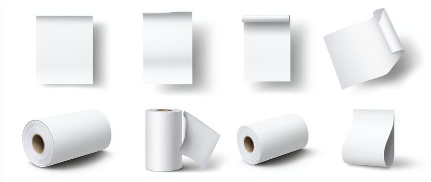Fly white paper sheet isolated on transparent background. Office paperwork pieces falling down. Scattering bent and curled A4 paper by wind on windboard.