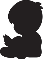 A Book Lover Kid silhouette, vector illustration. Book for kids. Kid black silhouette.