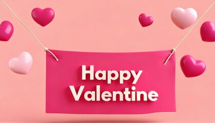 A vibrant pink banner displaying "Happy Valentine" surrounded by colorful hearts, perfect for celebrating love and affection.