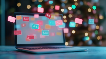 Vibrant Digital Chat Interface with Holiday Theme and Glitch Effects