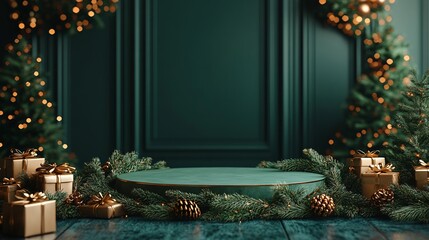 Christmas green podium