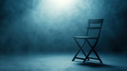 Empty wooden chair in a dramatic foggy environment with soft lighting