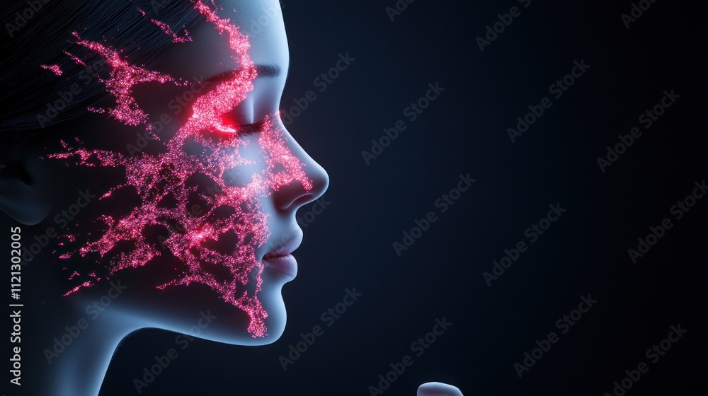 Aufkleber a futuristic depiction of a face with glowing neural patterns.
