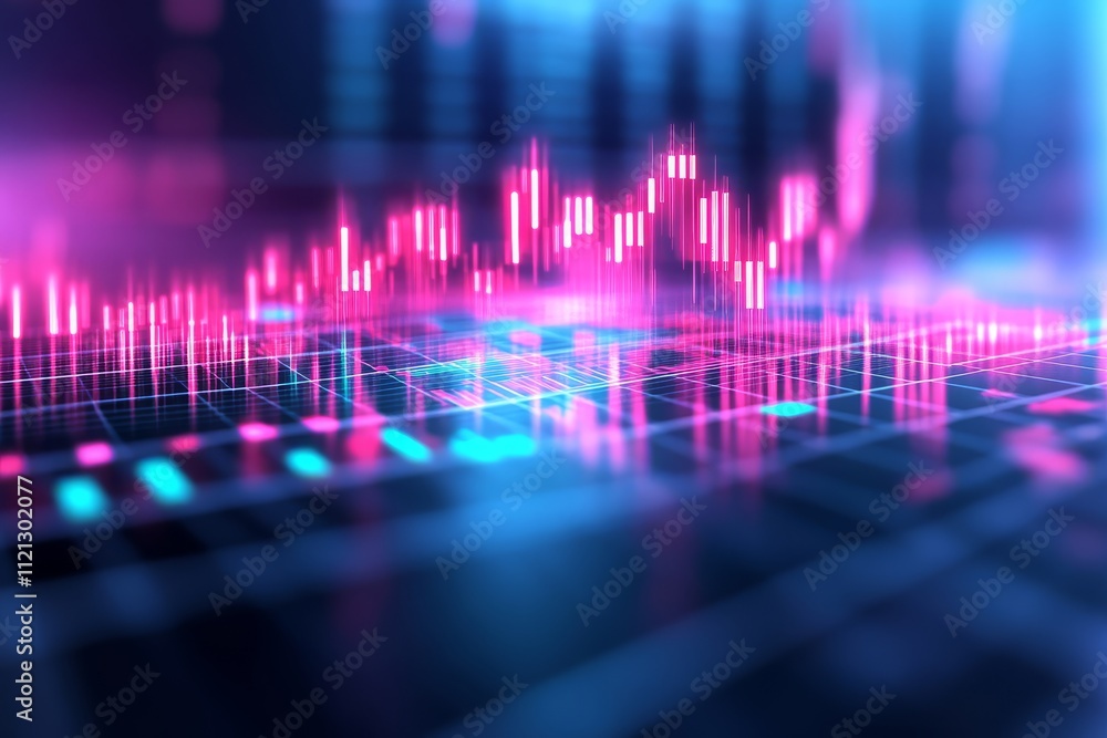 Poster a vibrant digital representation of data trends, showcasing colorful graphs and metrics against a mo