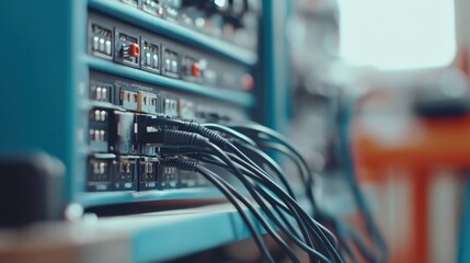 Close-Up of Multi-Cable Connections on Electronic Equipment in a Modern Setup