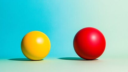 A yellow and a red sphere sit against a gradient background, suggesting contrast.