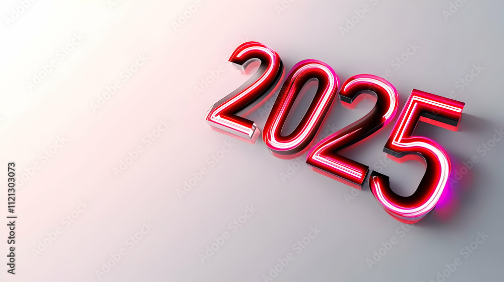 Poster 3d rendering of the year 2025 in vibrant colors against a soft background.