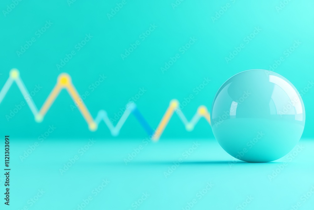 Poster a minimalistic design featuring a turquoise background, a smooth blue sphere, and a colorful line gr