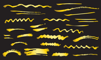 金色グラデーションのかっこいい筆ブラシの線イラスト　下線　ライン　ゴールド