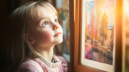 Child gazing intently at vibrant pictures, capturing the imagination and sparking curiosity in the young mind. The essence of childhood wonder and exploration.