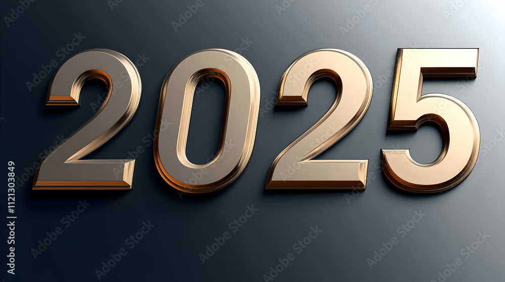 Poster a stylized representation of the year 2025 in a three-dimensional format.
