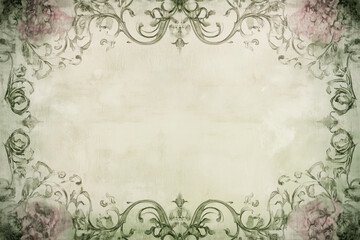 Vintage floral border with muted green and pink tones