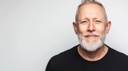 Friendly Senior Man with Beard Smiling Against a Light Background