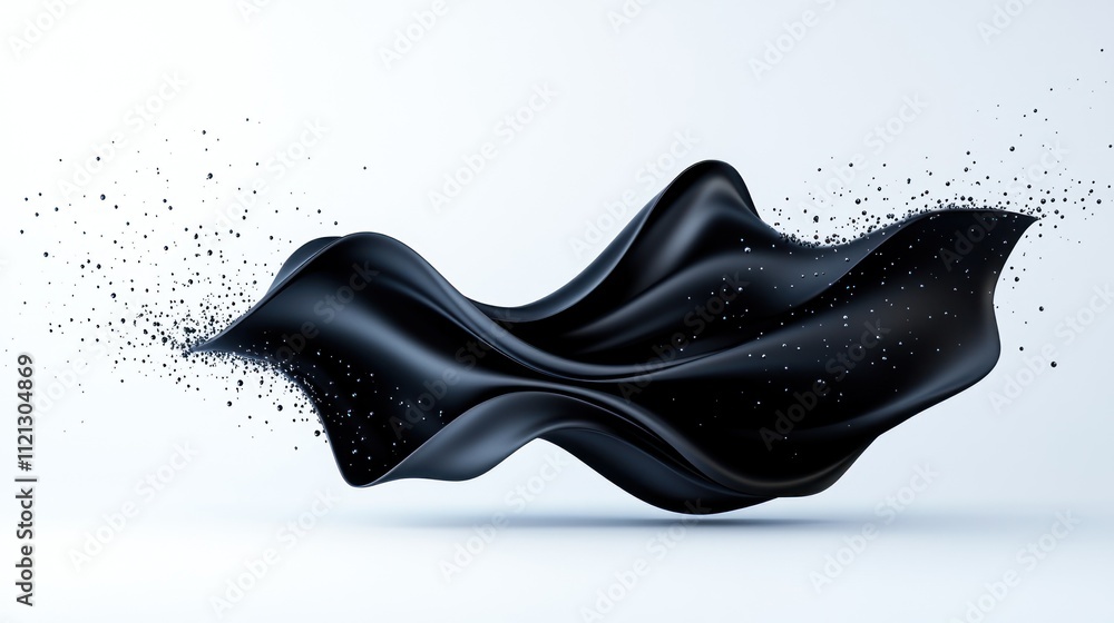 Poster abstract black fabric with particles, creating a dynamic visual effect.