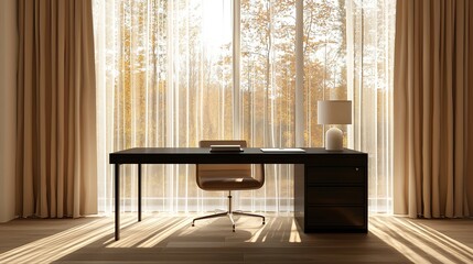 Minimalist Home Office Setup with Soft Natural Light and Scandinavian-Inspired Design