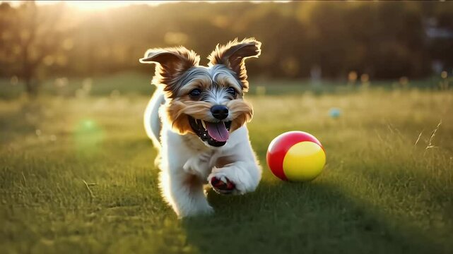terrier playing colourful ball running colours cute funny jack russell pet game pleasure run summer toy walking activity breed canino video dog  
