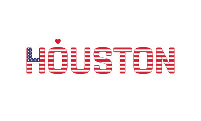 I Love Houston, Typographic Design of I Love Houston with a flag of USA on a white background, Houston city of USA with heart, Houston, I love United States of America