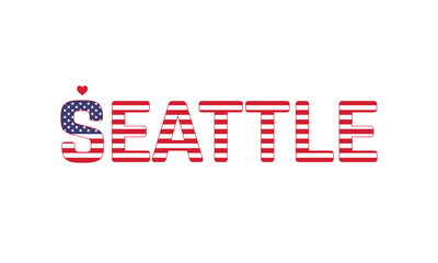 I Love Seattle, Typographic Design of I Love Seattle with a flag of USA on a white background, Seattle city of USA with heart, Seattle, I love United States of America
