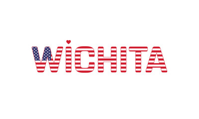 Obraz premium I Love Wichita, Typographic Design of I Love Wichita with a flag of USA on a white background, Wichita city of USA with heart, Wichita, I love United States of America
