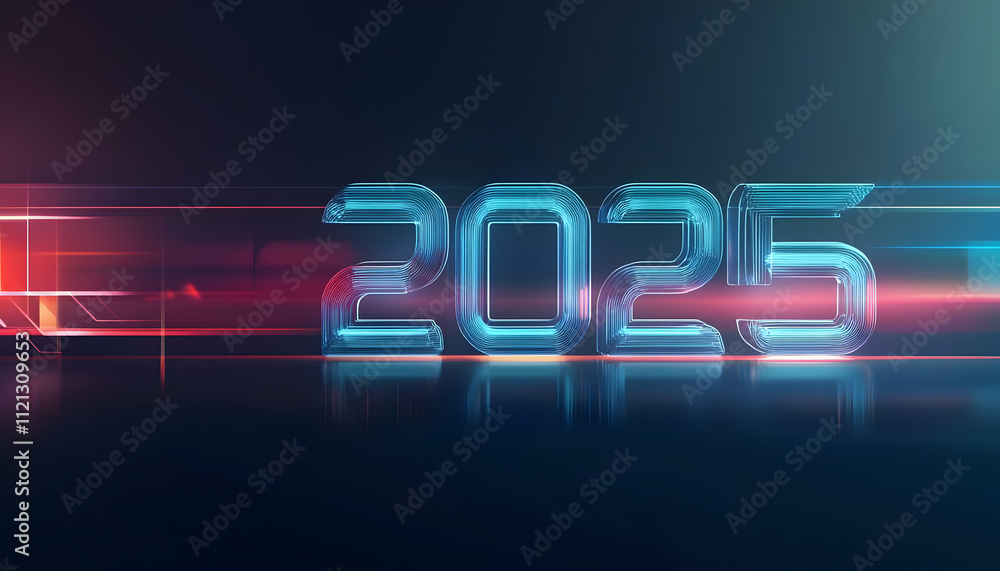 Poster a futuristic representation of the year 2025 with glowing numbers and dynamic lighting effects.