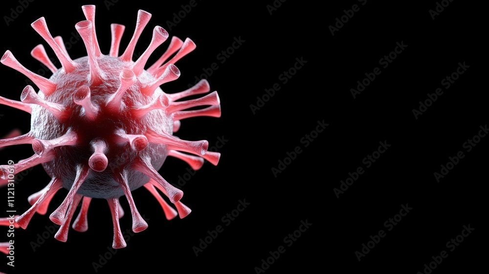 Poster 3d representation of a virus, illustrating its structure and features.