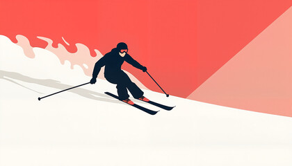 Obraz premium Minimalist Geometric Graphic of a Skier Speeding Down a Mountain