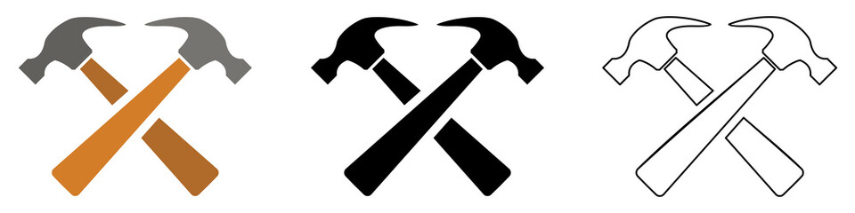 iron or metal hammer, engineering or crafting tool, repair hardware vector pictogram sign icon symbol ui and ux design, glyphs and stroke line