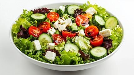 Colorful salad bowl with fresh vegetables and feta cheese