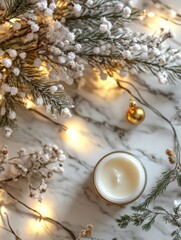 Serene Winter Skincare Aesthetic with Natural Elements and Warm Lighting