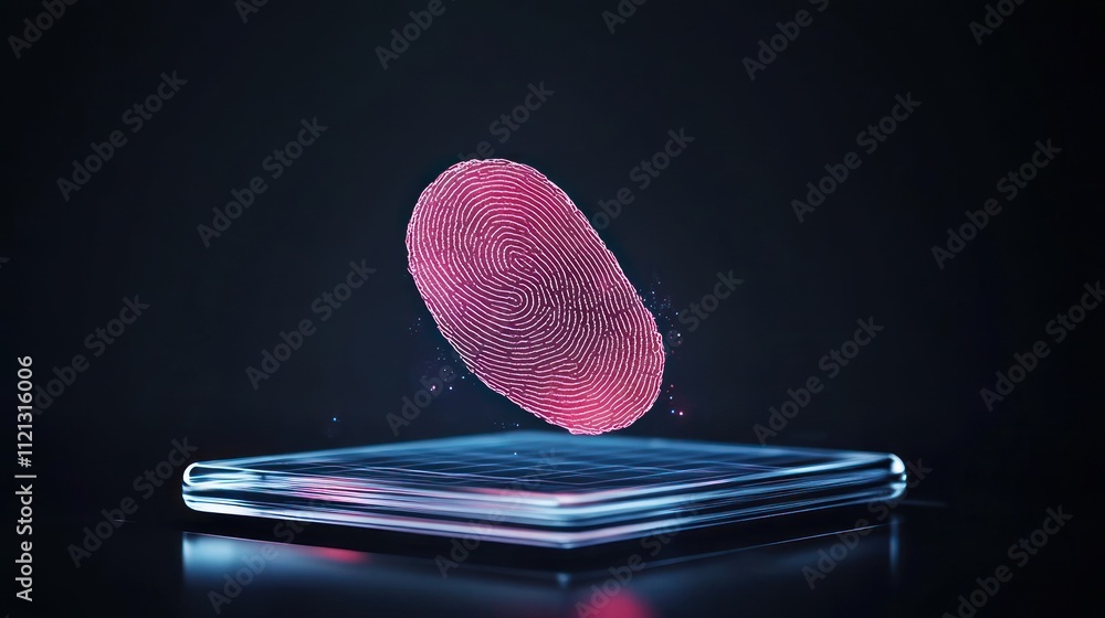 Poster a 3d fingerprint representation above a transparent surface.