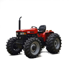 Obraz premium Red tractor standing out against bright white background