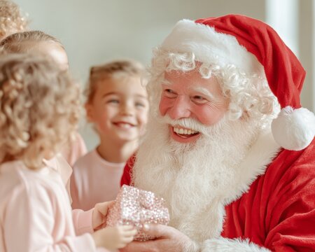 Joyful St. Nicholas Day Celebration Gift-Giving with Santa Claus for Christmas and New Years Cheer